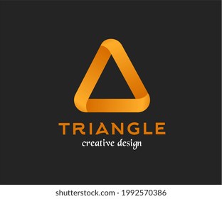 vector triangular polygon shape, modern design with twisted illusion and elegant orange color, isolated on a black background, ideal for logotypes, icons, decorations, etc.