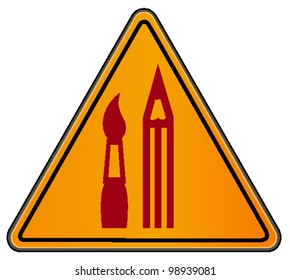 vector triangular road sign with brush and pencil