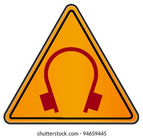 vector triangular road sign with earphones