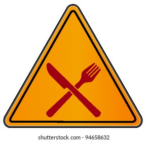 vector triangular road sign with fork and knife