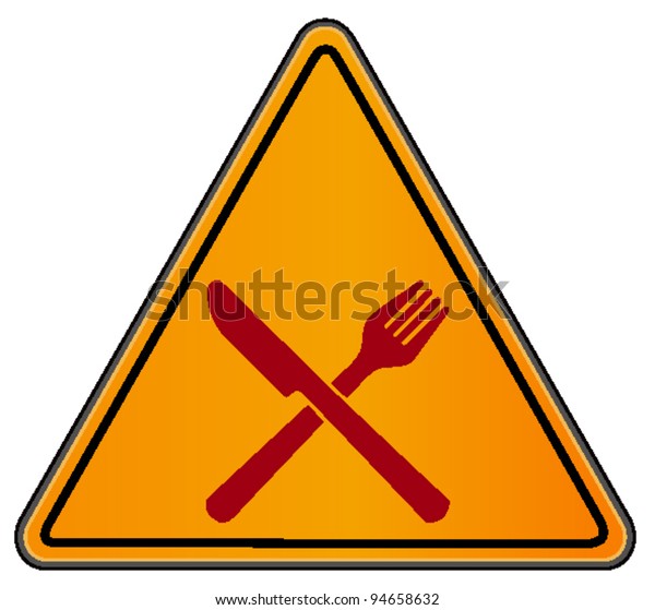 vector\
triangular road sign with fork and\
knife