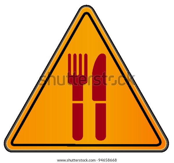 vector\
triangular road sign with fork and\
knife