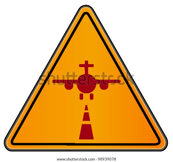 vector triangular road\
sign with plane