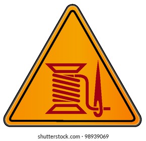 vector triangular road sign with thread and needle