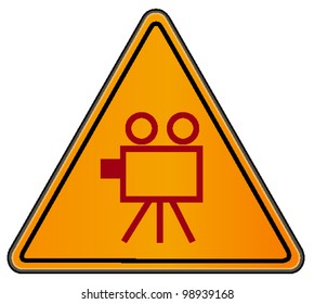 vector triangular road sign with video camera