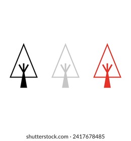 Vector triangular tree with branches, color black, gray, red flat style