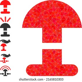 La imagen del icono del botón de alarma triangulada vectorial está diseñada para triángulos cargados caóticos. Ilustración vectorial de icono poligonal del botón de alarma triangulado.