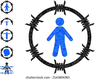 Vector triangulated arrested man icon illustration is constructed from randomized filled triangle items. Triangulated arrested man polygonal icon vector illustration.