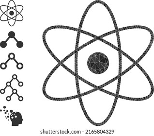 Vector triangulated atom icon illustration is combined with random filled triangle parts. Triangulated atom polygonal icon vector illustration.