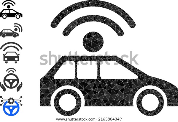 Vector triangulated automatic car\
icon image is designed from chaotic filled triangles. Triangulated\
automatic car polygonal symbol vector\
illustration.