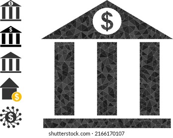 Vector triangulated bank building icon illustration designed of random filled triangles. Triangulated bank building polygonal 2d vector illustration.