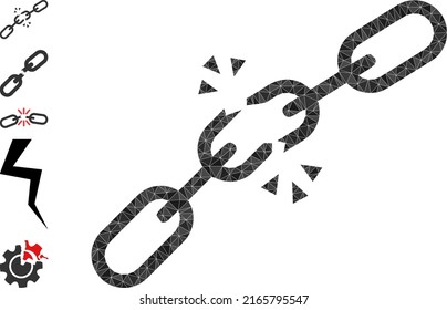 Vector triangulated broken chain icon illustration is designed with scattered filled triangle items. Triangulated broken chain polygonal icon vector illustration.