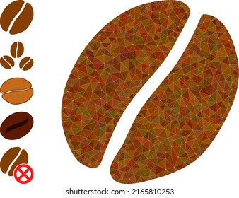 Vector triangulated cacao bean icon illustration is combined from randomized filled triangles. Triangulated cacao bean polygonal 2d vector illustration.