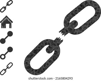 Vector triangulated chain crash icon illustration is combined of randomized filled triangles. Triangulated chain crash polygonal 2d vector illustration.