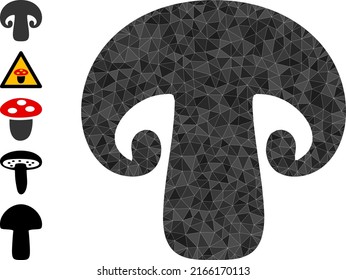 Vector triangulated champignon icon illustration is combined with scattered filled triangles. Triangle champignon polygonal icon vector illustration.