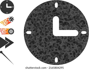 Vector triangulated clock icon illustration is combined from chaotic filled triangle items. Triangulated clock polygonal icon vector illustration.