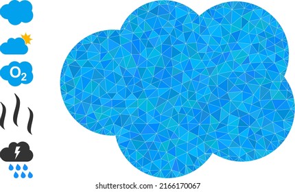 Vector triangulated cloud icon illustration is combined from random filled triangles. Triangle cloud polygonal icon vector illustration. Flat geometric mesh illustration based on cloud pictogram.