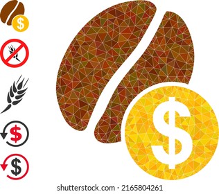 Vector triangulated coffee price icon illustration is designed with random filled triangle parts. Triangle coffee price polygonal symbol vector illustration.
