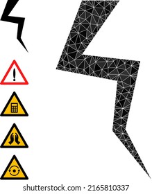 La ilustración del icono de crack triangulado vectorial está diseñada a partir de triángulos rellenos dispersos. Ilustración vectorial de icono poligonal crack triangulada.