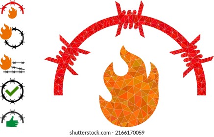 Vector triangulated fire jail icon illustration is designed of chaotic filled triangles. Triangulated fire jail polygonal 2d vector illustration.