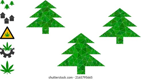 La ilustración del icono del bosque triangulado vectorial se construye con elementos triangulares rellenos dispersos. Ilustración vectorial de símbolo poligonal del bosque triangulado.