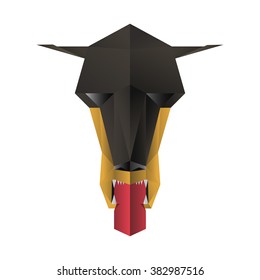 Vector triangulated illustration of doberman. Dog icon. Shadow, Isolated on white background. Paper. Origami.