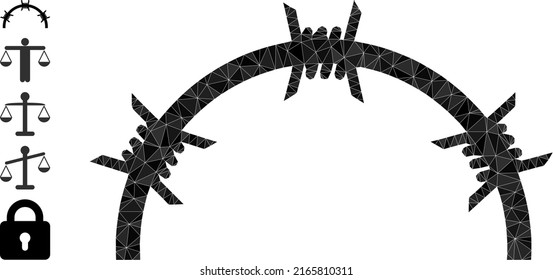 Vector triangulated jail dome icon illustration is designed with chaotic filled triangles. Triangulated jail dome polygonal symbol vector illustration.