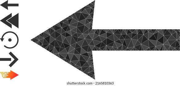Vector triangulated left arrow icon image is constructed with randomized filled triangles. Triangulated left arrow polygonal symbol vector illustration.