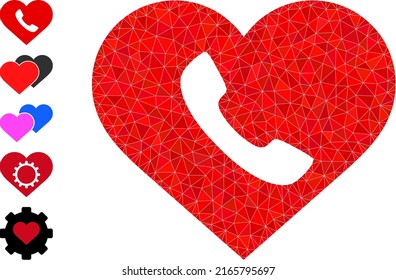 Vector triangulated love call icon illustration is constructed with scattered filled triangles. Triangulated love call polygonal 2d vector illustration.