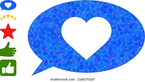Vector triangulated love status icon illustration is constructed with random filled triangle items. Triangulated love status polygonal symbol vector illustration.