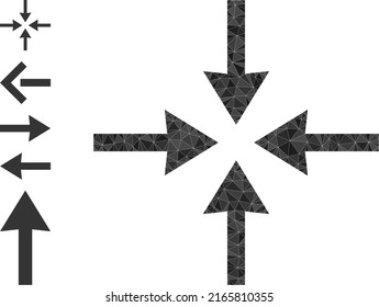 Vector triangulated meeting point icon illustration is constructed with scattered filled triangles. Triangulated meeting point polygonal icon vector illustration.