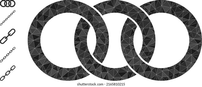 Vector triangulated ring chain icon illustration is constructed with randomized filled triangles. Triangulated ring chain polygonal symbol vector illustration.