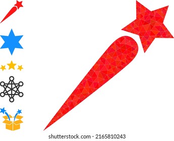 Vektor triangulierte Startup-Star-Icon-Illustration wird mit randomisierten, gefüllten Dreieck-Teilen kombiniert. Triangulierte polygonale Startup-Star-Symbol-Vektorgrafik.