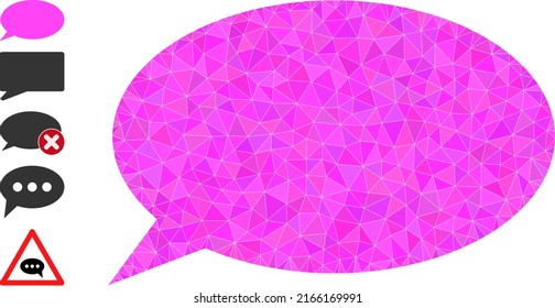 Vector triangulated talk message icon illustration is designed from chaotic filled triangle parts. Triangulated talk message polygonal icon vector illustration.