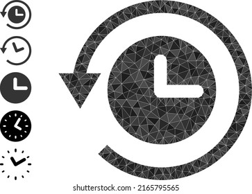 Vector triangulated time back machine icon illustration is constructed with scattered filled triangle parts. Triangulated time back machine polygonal symbol vector illustration.