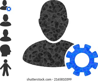 Vector Triangulated User Settings Icon Illustration Designed With Randomized Filled Triangles. Triangulated User Settings Polygonal Icon Vector Illustration.