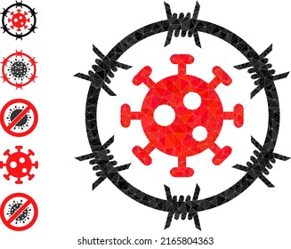 La ilustración del icono de la cárcel de virus triangulados vectoriales se construye con elementos triangulares rellenos al azar. Ilustración vectorial de ícono poligonal triangulada de la cárcel de virus.