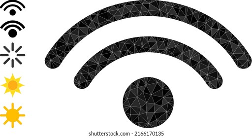 Vector triangulated WiFi source icon illustration is constructed with chaotic filled triangle parts. Triangle WiFi source polygonal icon vector illustration.
