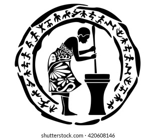 Vector tribal african woman, illustration, tattoo stamp