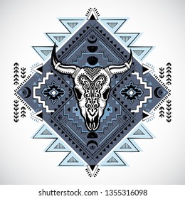 Vector Tribal animal skull illustration with moon design