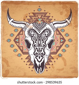 Vector Tribal animal skull illustration with ethnic ornaments