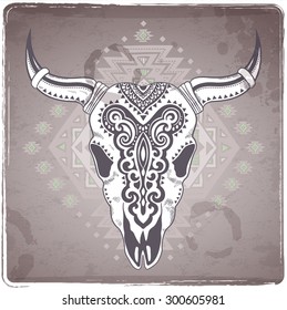 Vector Tribal animal skull illustration with ethnic ornaments