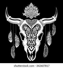 Vector Tribal animal skull illustration with ethnic ornaments