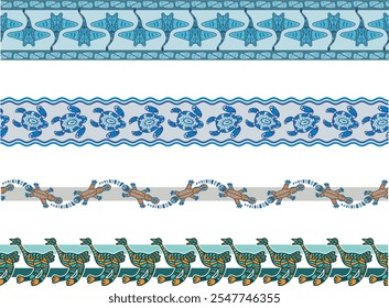 Vector tribal animals ethnic frieze set in Australian aboriginal style.