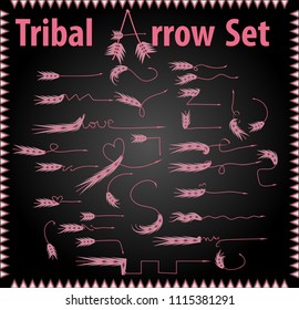 Vector Tribal Arrow Signs Large bundle of sketch hand-painted doodle arrows in old style