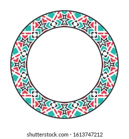 Vector tribal asian geometric frame. Arabic circular decorative ornament isolated on white