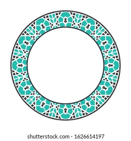 Vector tribal asian geometric frame. Arabic circular decorative ornament isolated on white
