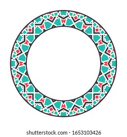 Vector tribal asian geometric frame. Arabic circular decorative ornament isolated on white