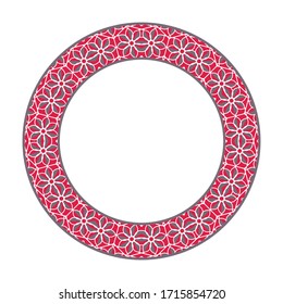 Vector tribal asian geometric frame. Arabic circular decorative ornament isolated on white