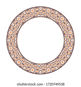 Vector tribal marco geométrico asiático. Decoración circular árabe aislada en blanco